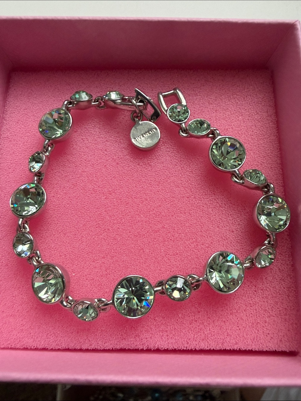 Givenchy Mint Green Crystal Link Bracelet in Silver-Tone